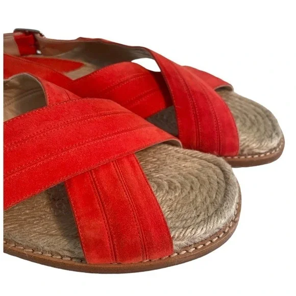 Paul Andrew Red Suede Espadrille Slingback Flat Sandals US 9 EUR 39 Beach Resort - Picture 9 of 12